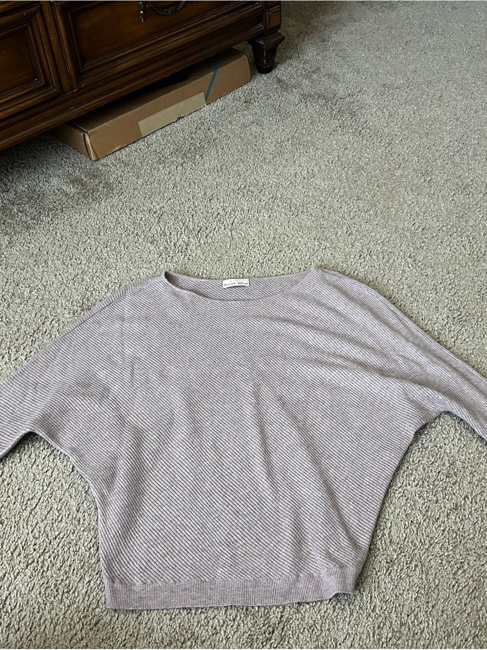 Relaxed Ribbed Boatneck Sweater in Light Mauve